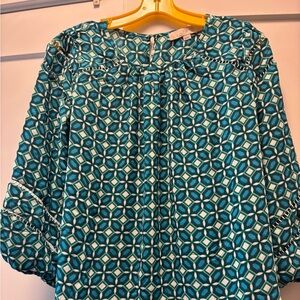 LOFT Blue Flowy Blouse with 3/4 Sleeves